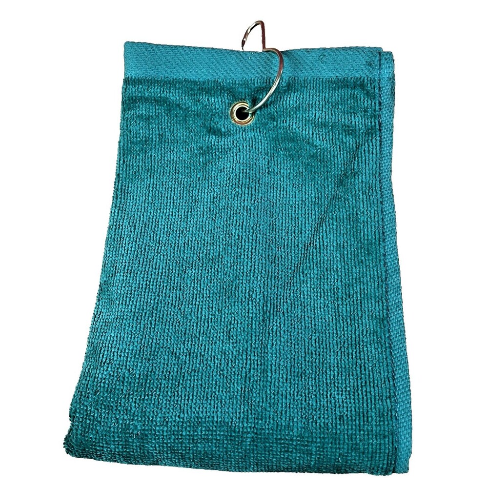TriFold Golf Sports Fishing Towel 100% High Absorption Cotton 15x25 w Clip-Green